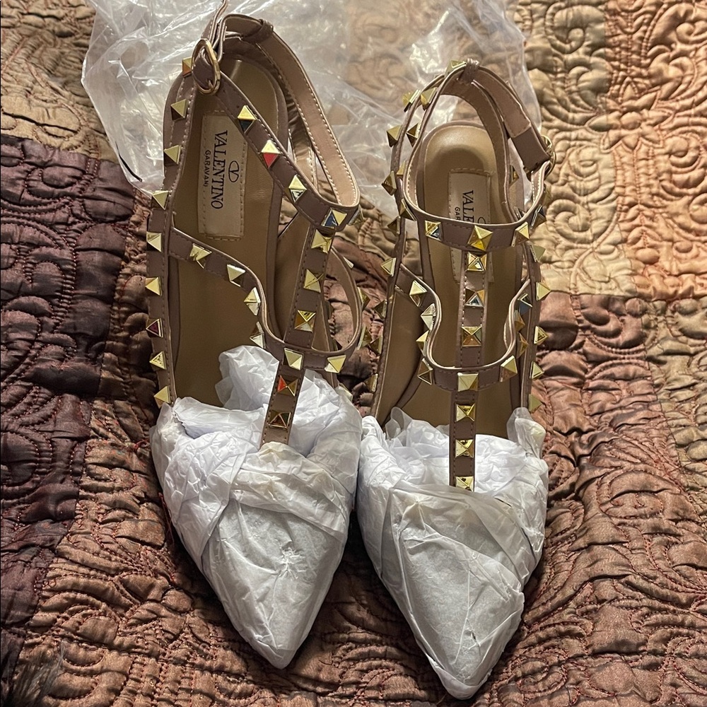 Valentino Beige and Black Rockstud Heels
